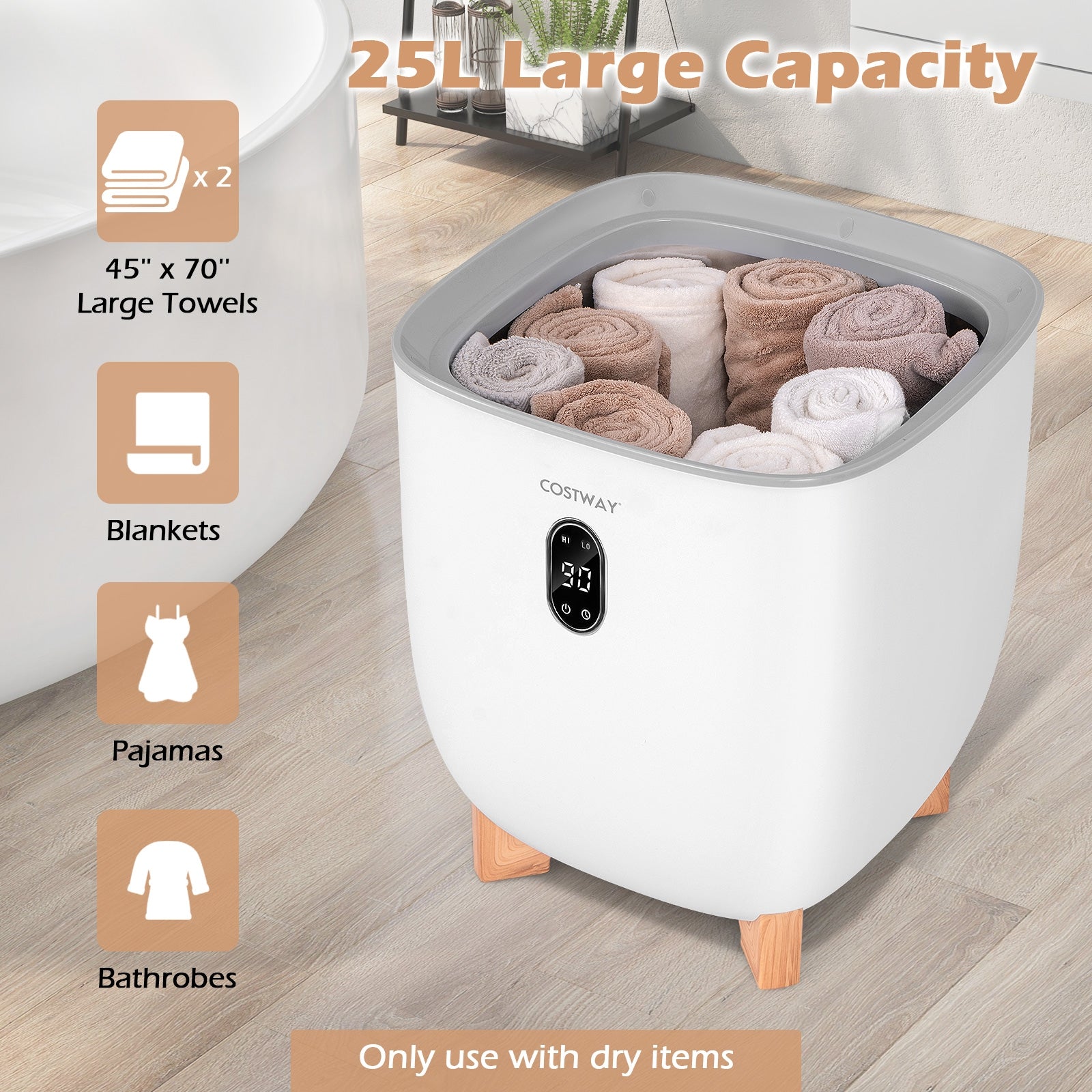 25L Towel Warmer Bucket with 2 Temperature Settings and Auto Shut Off, White Dryers   at Gallery Canada