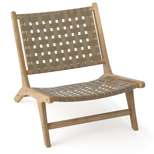 Modern Armless Teak Wood Lounge Chair with Nylon Woven Backrest and Seat, Brown Patio Dining Chairs Brown  at Gallery Canada