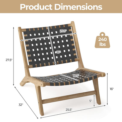 Modern Armless Teak Wood Lounge Chair with Nylon Woven Backrest and Seat, Black Patio Dining Chairs   at Gallery Canada