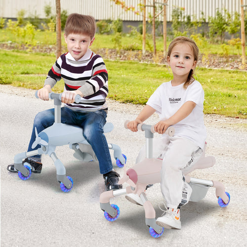 2-in-1 Kids Ride-on Push Car with LED Lighted Wheels, Pink