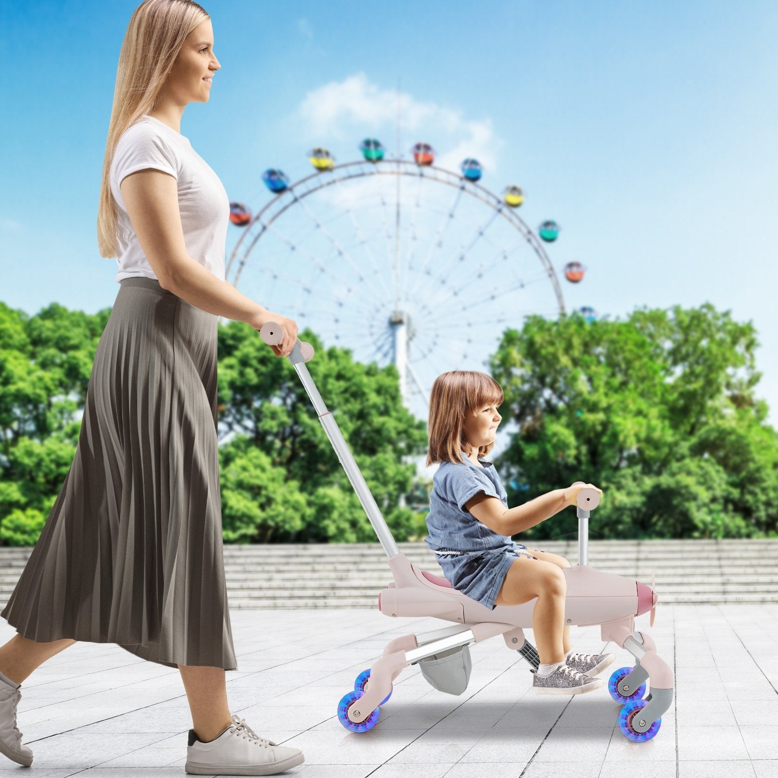 2-in-1 Kids Ride-on Push Car with LED Lighted Wheels, Pink Push & Pedal Ride On Toys   at Gallery Canada