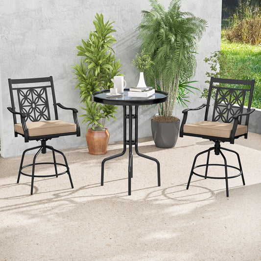 Outdoor Swivel Bar Stools Set of 2 with Seat Cushions, Brown Bar Stools Brown  at Gallery Canada