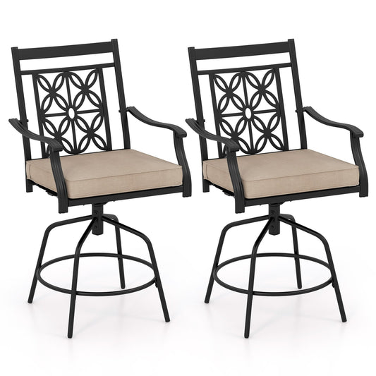 Outdoor Swivel Bar Stools Set of 2 with Seat Cushions, Brown Bar Stools Brown  at Gallery Canada