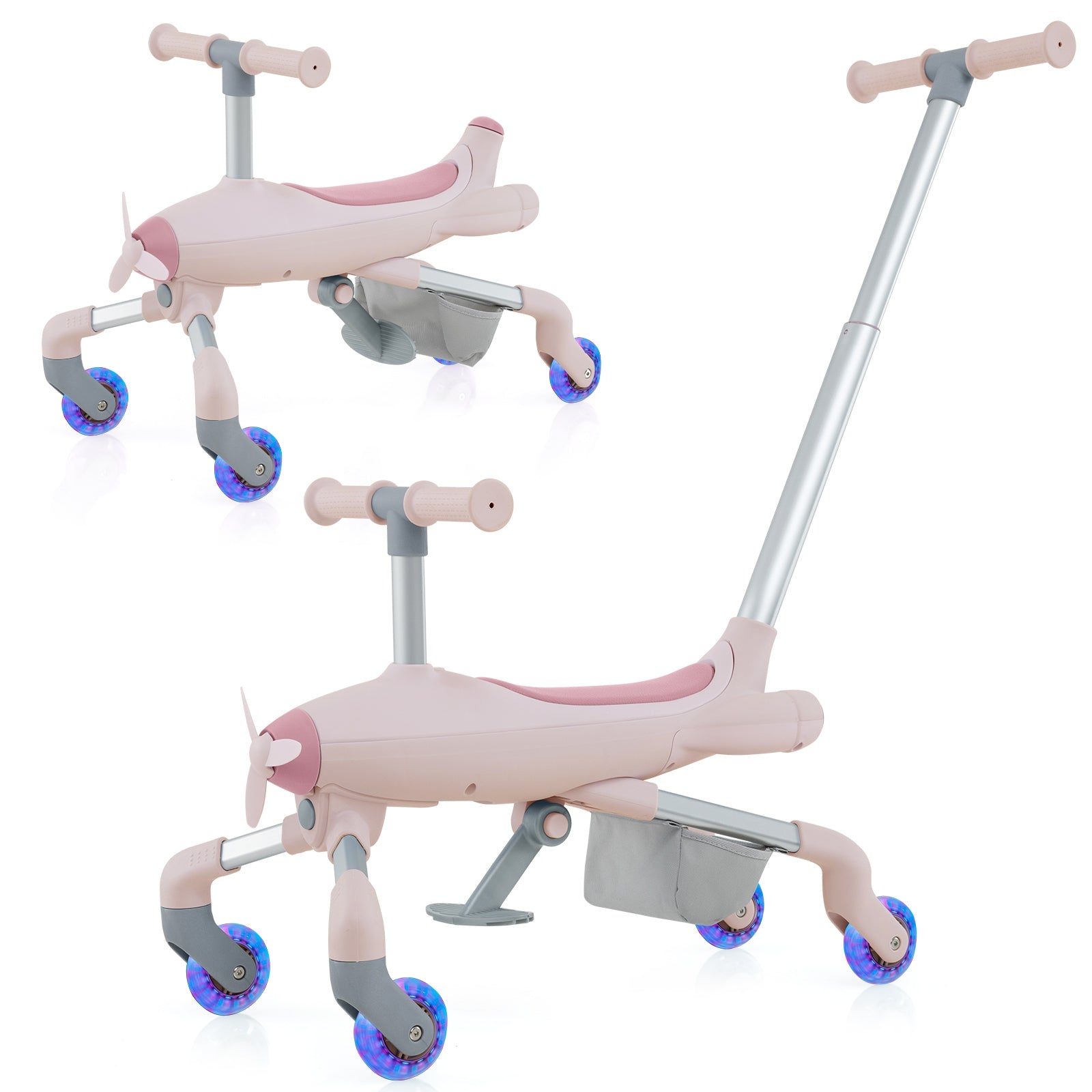 2-in-1 Kids Ride-on Push Car with LED Lighted Wheels, Pink Push & Pedal Ride On Toys at Gallery Canada