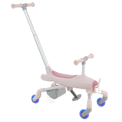 2-in-1 Kids Ride-on Push Car with LED Lighted Wheels, Pink