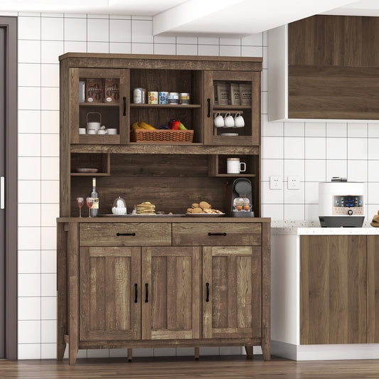 Kitchen Freestanding Hutch Cabinet with Microwave Countertop, Brown Sideboards Cabinets & Buffets Brown  at Gallery Canada