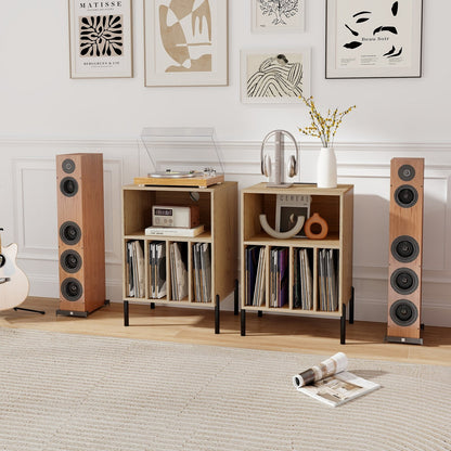 Record Player Stand with Record Storage Shelf and Charging Station, Natural End & Side Tables   at Gallery Canada