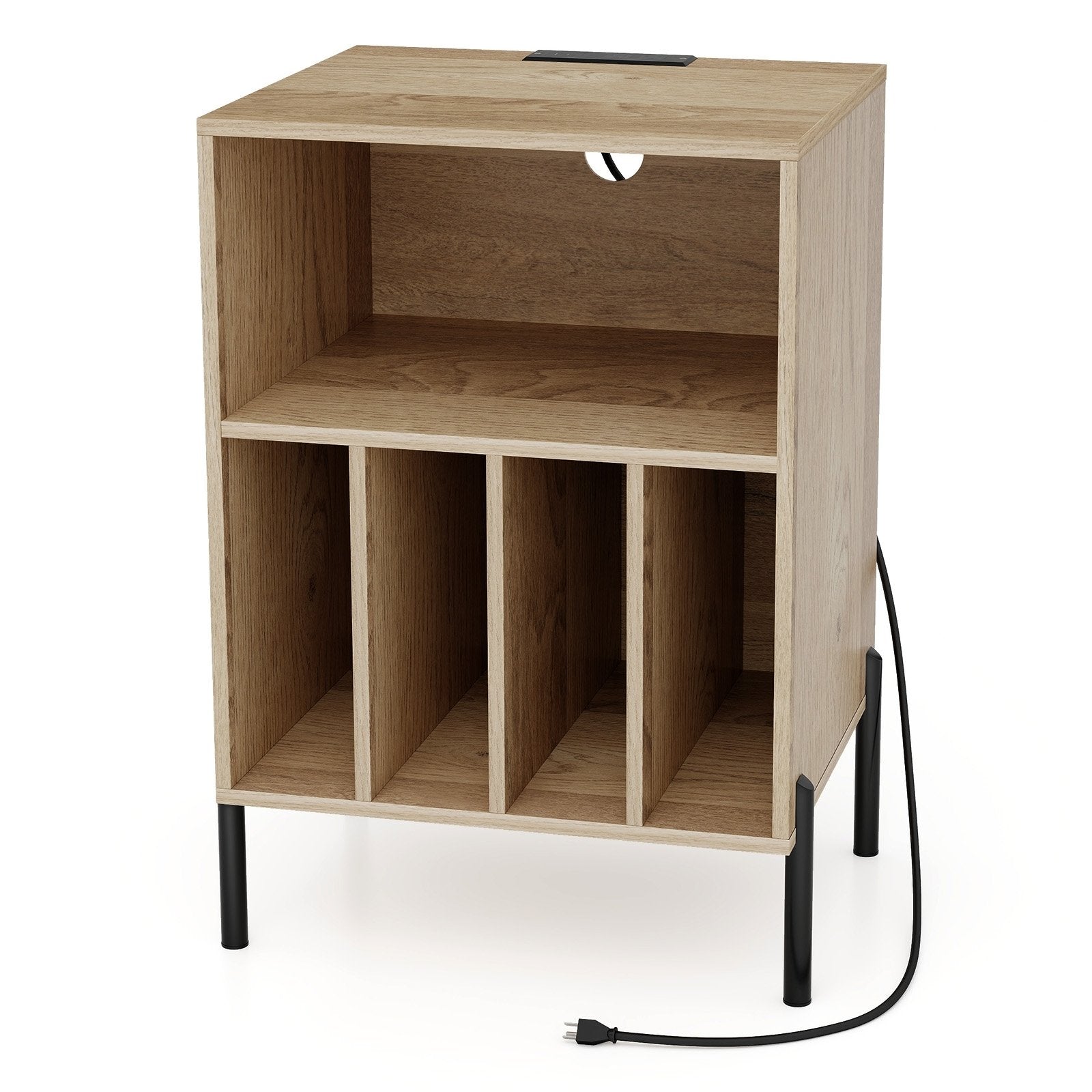 Record Player Stand with Record Storage Shelf and Charging Station, Natural End & Side Tables   at Gallery Canada