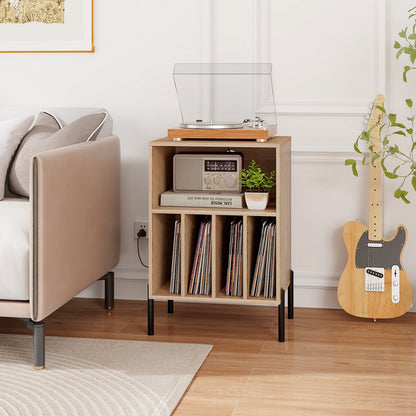 Record Player Stand with Record Storage Shelf and Charging Station, Natural End & Side Tables   at Gallery Canada