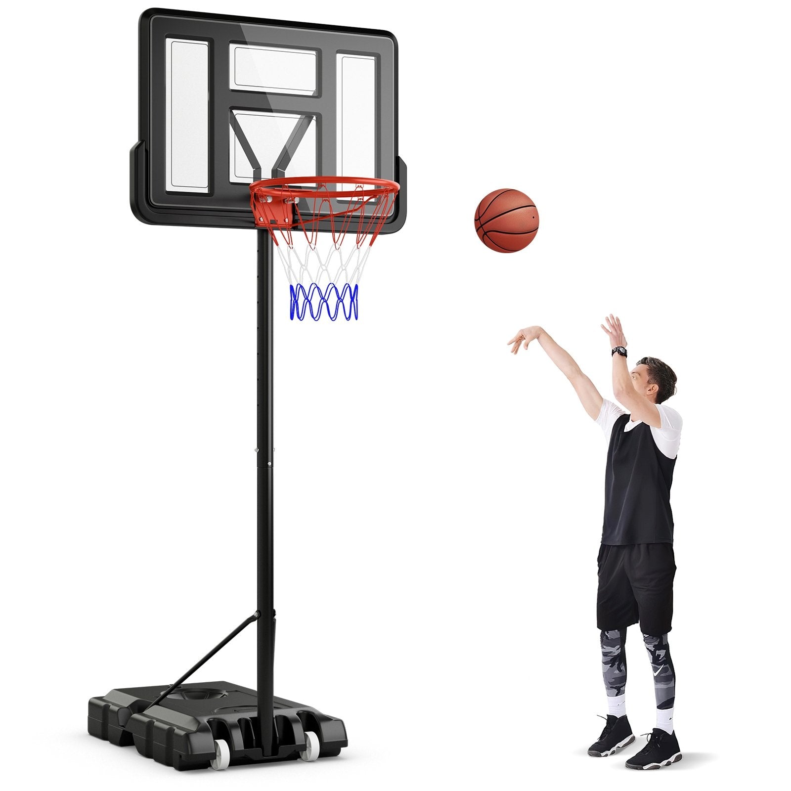 4.4-10 Feet Portable Basketball Hoop Adjustable with 2 Wheels and Fillable Base, Black Sport Equipments Black  at Gallery Canada