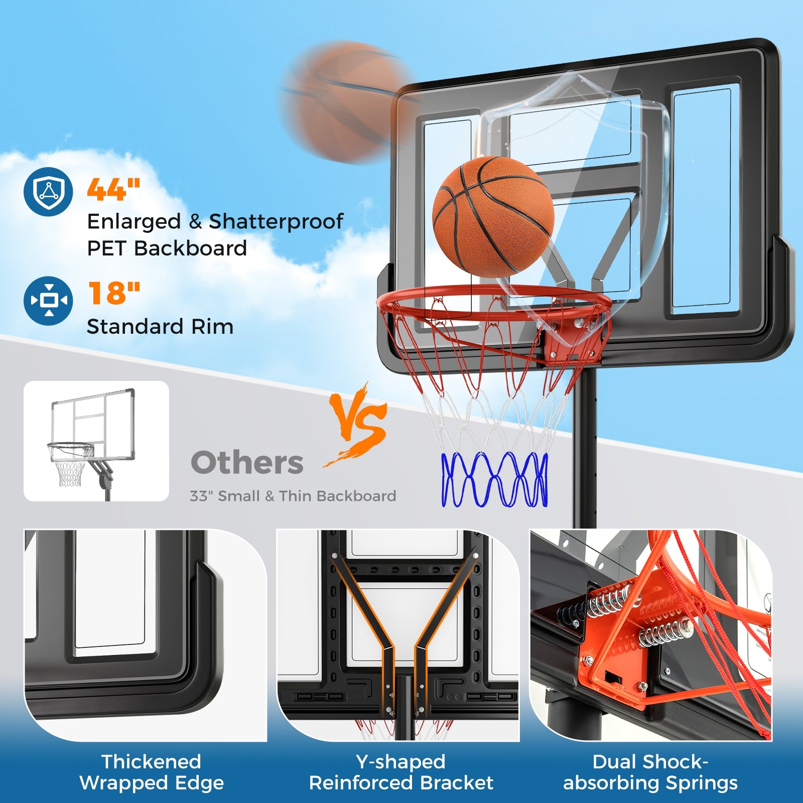 4.4-10 Feet Portable Basketball Hoop Adjustable with 2 Wheels and Fillable Base, Black Sport Equipments   at Gallery Canada