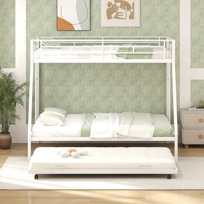 Twin Over Full Bunk Bed Frame with Trundle for Guest Room, White Bunk Bed Frame   at Gallery Canada