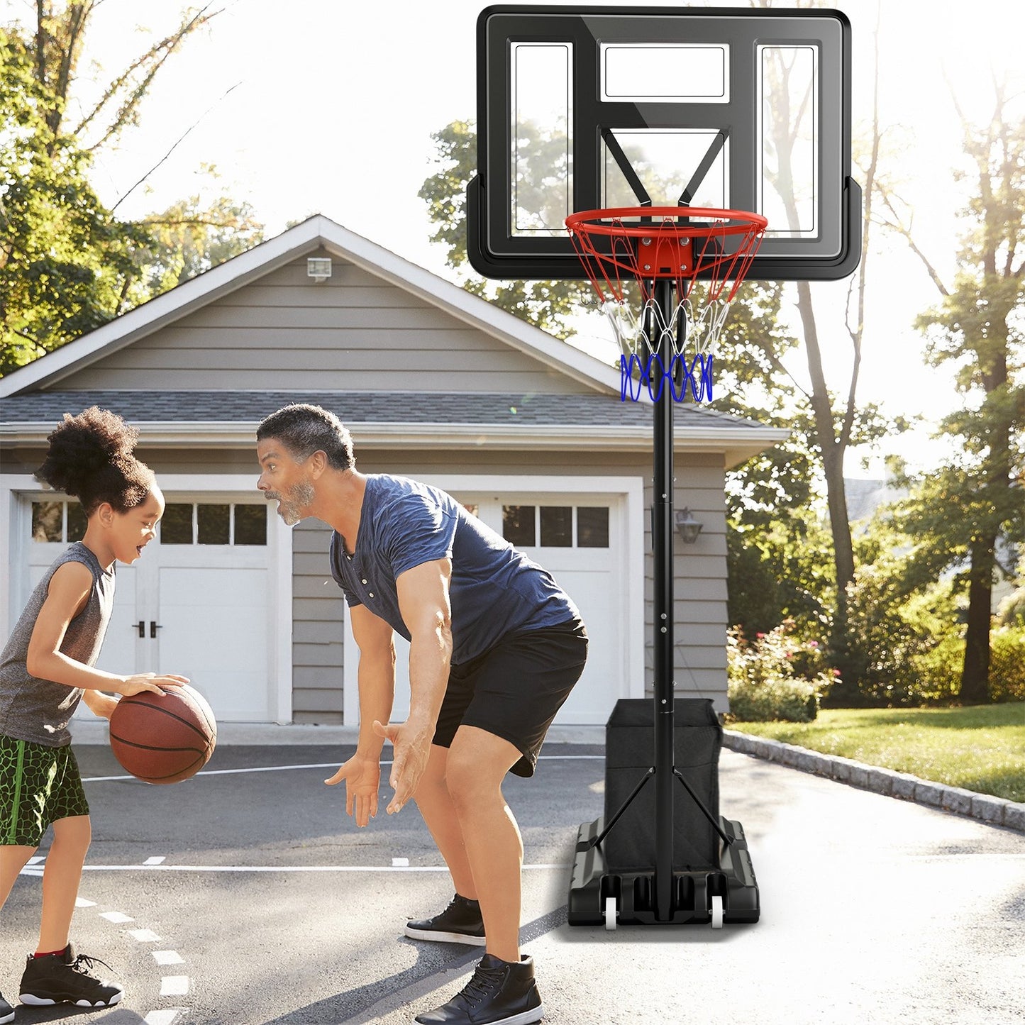 7.9-10 Feet Portable Basketball Hoop System with Sturdy Base and Wheels, Black Sport Equipments   at Gallery Canada