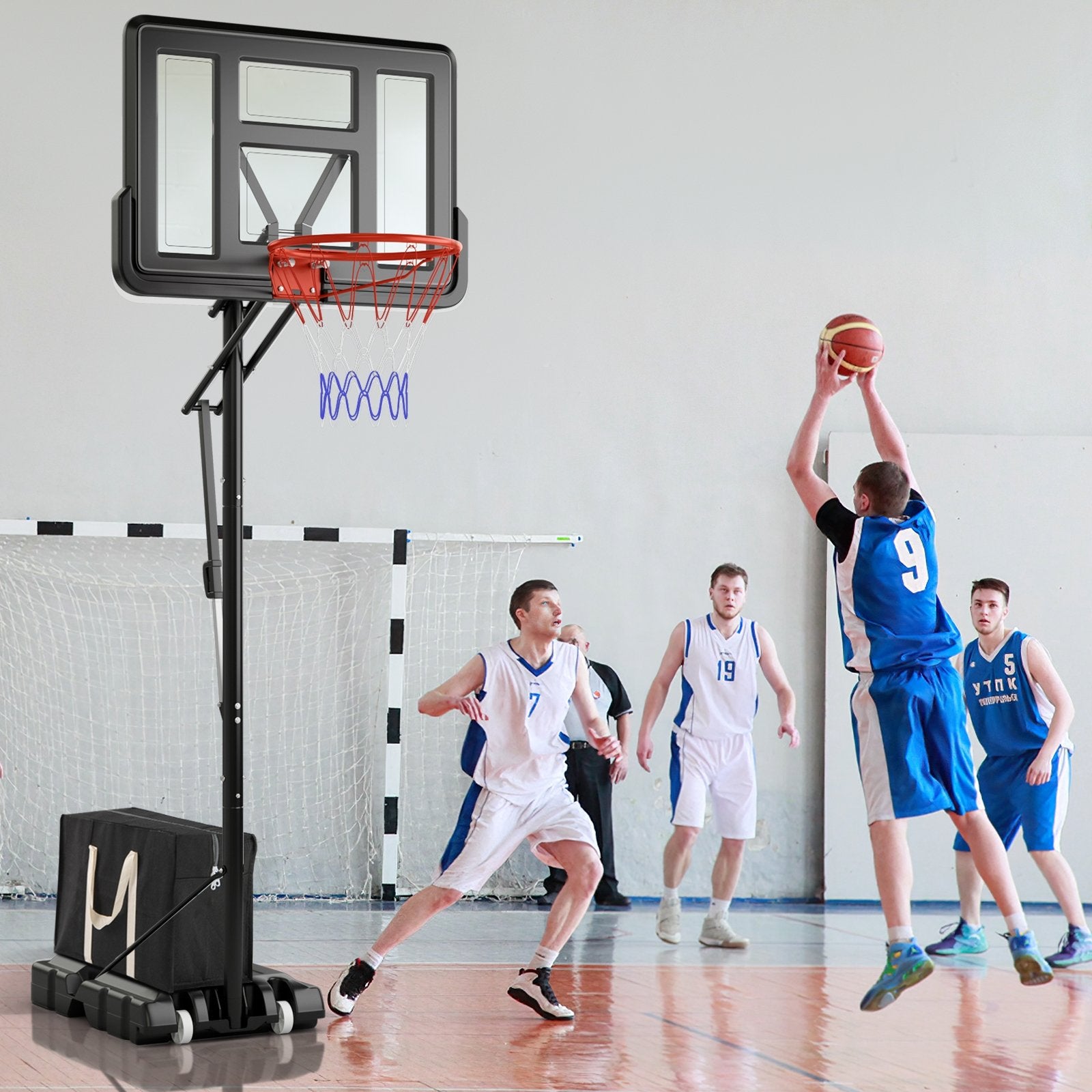 7.9-10 Feet Portable Basketball Hoop System with Sturdy Base and Wheels, Black Sport Equipments   at Gallery Canada