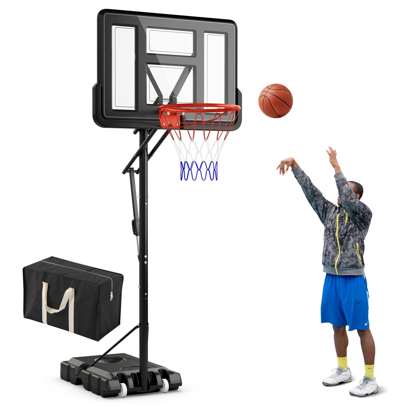 7.9-10 Feet Portable Basketball Hoop System with Sturdy Base and Wheels, Black Sport Equipments   at Gallery Canada