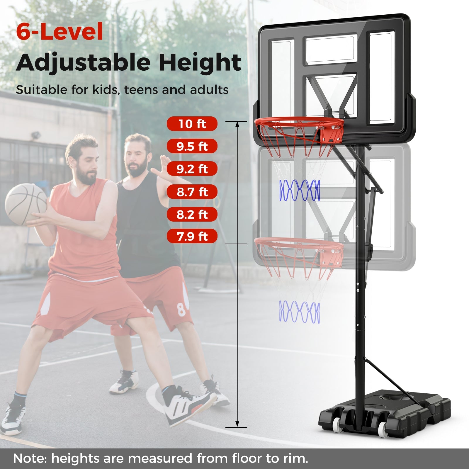 7.9-10 Feet Portable Basketball Hoop System with Sturdy Base and Wheels, Black Sport Equipments   at Gallery Canada