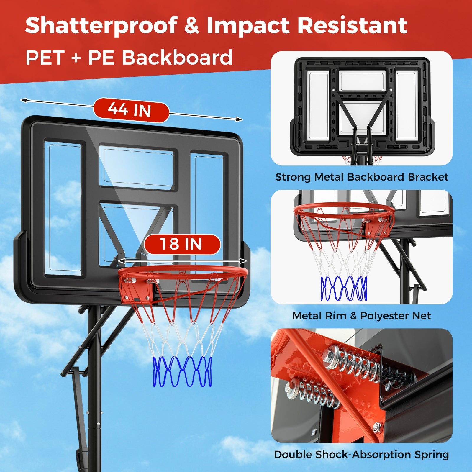 7.9-10 Feet Portable Basketball Hoop System with Sturdy Base and Wheels, Black Sport Equipments   at Gallery Canada