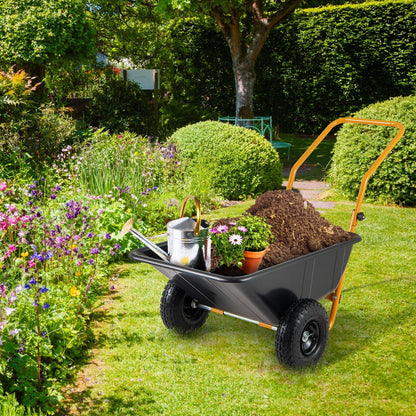 Dual-Wheel Wheelbarrow Garden Utility Cart with Pneumatic Tires, Black Garden Carts   at Gallery Canada