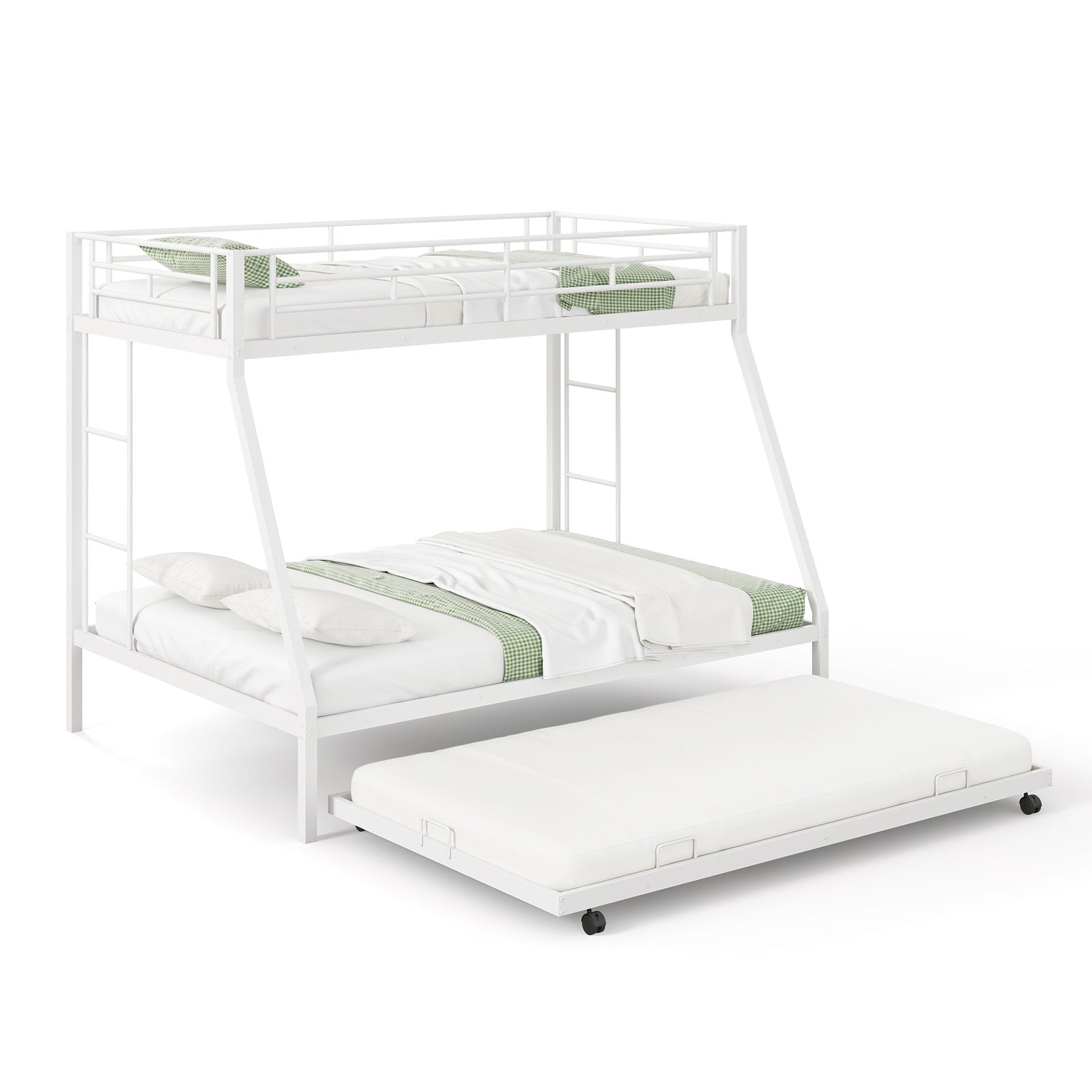 Twin Over Full Bunk Bed Frame with Trundle for Guest Room, White Bunk Bed Frame White  at Gallery Canada