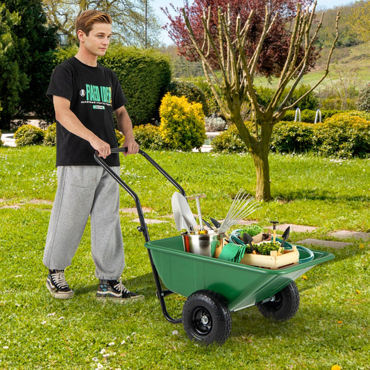 Dual-Wheel Wheelbarrow Garden Utility Cart with Pneumatic Tires, Green Garden Carts Green  at Gallery Canada