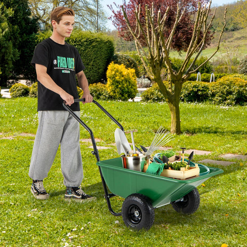 Dual-Wheel Wheelbarrow Garden Utility Cart with Pneumatic Tires, Green