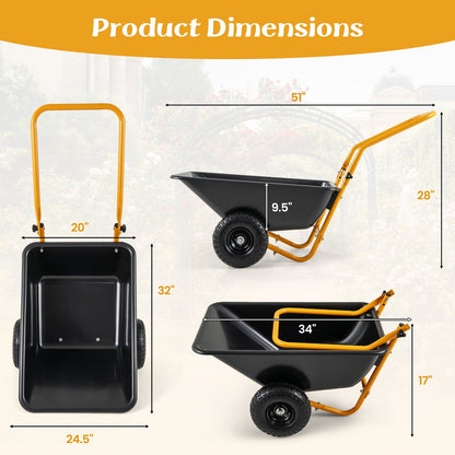 Dual-Wheel Wheelbarrow Garden Utility Cart with Pneumatic Tires, Black Garden Carts   at Gallery Canada