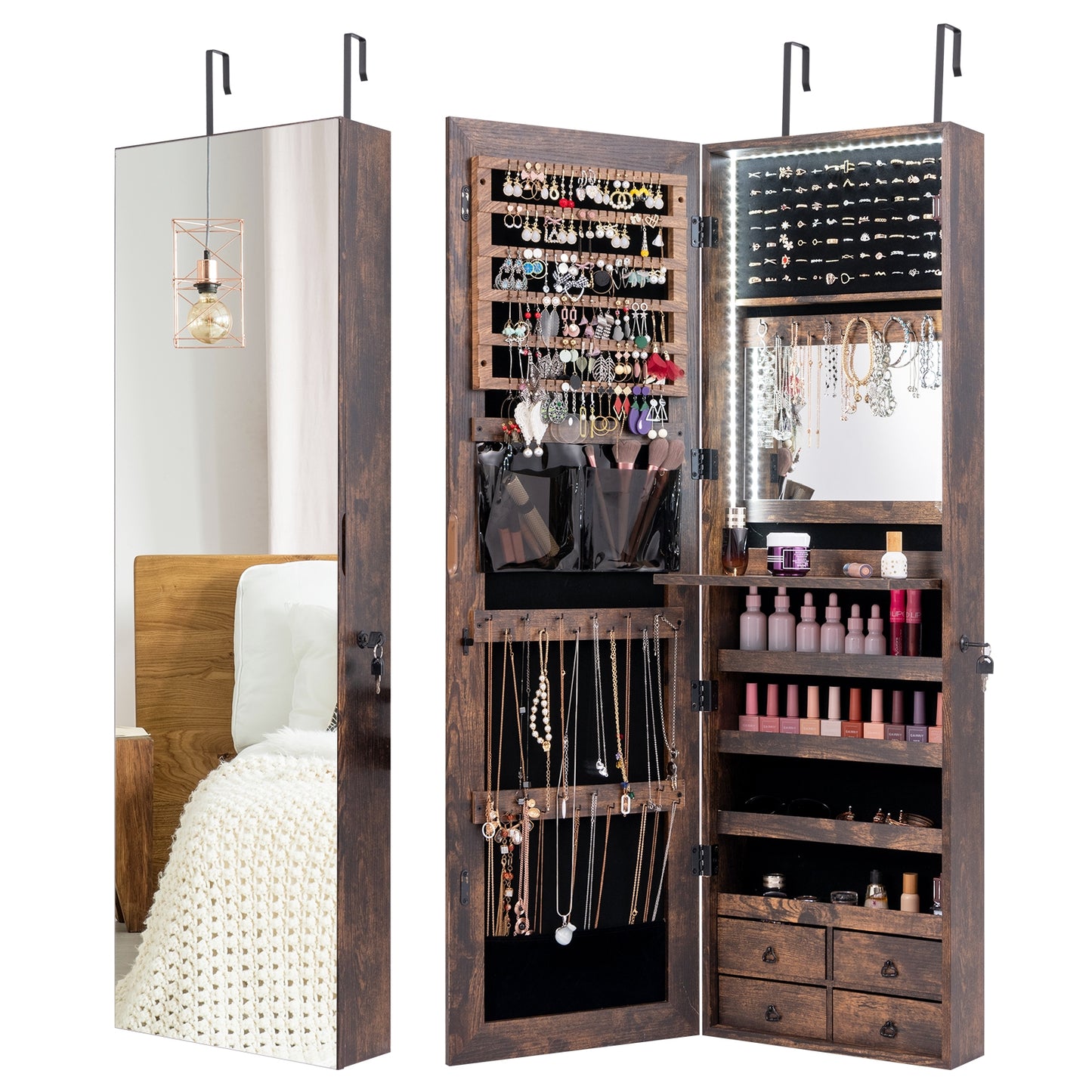 Multipurpose Storage Cabinet with 4 Drawers, Rustic Brown Jewelry Armoires Rustic Brown  at Gallery Canada