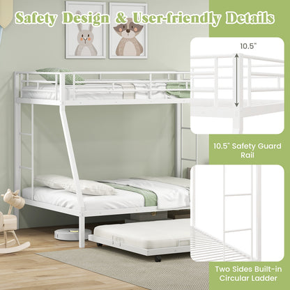 Twin Over Full Bunk Bed Frame with Trundle for Guest Room, White Bunk Bed Frame   at Gallery Canada