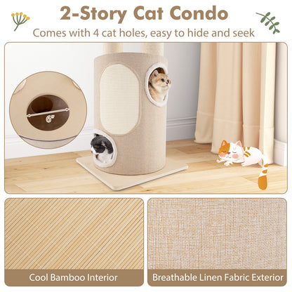 74 Inches Tall Wooden Cat Tower Tree with 2-Story Cat Condo and Washable Cushions, Natural Cat Trees Condos & Scratchers   at Gallery Canada