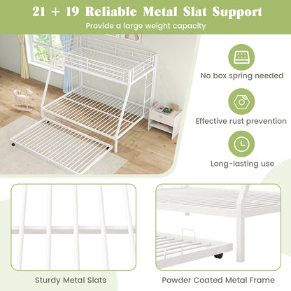 Twin Over Full Bunk Bed Frame with Trundle for Guest Room, White Bunk Bed Frame   at Gallery Canada