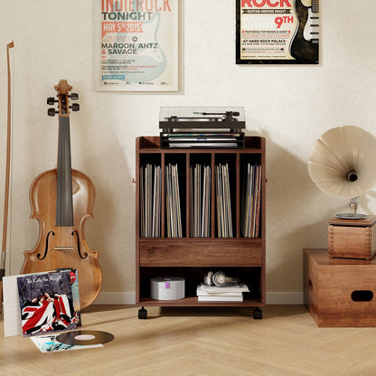 Record Rolling Turntable Player Stand with Drawer, Brown End & Side Tables   at Gallery Canada