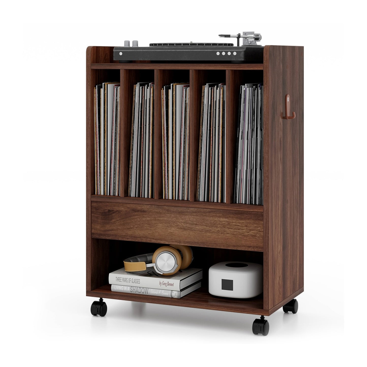 Record Rolling Turntable Player Stand with Drawer, Brown End & Side Tables Brown  at Gallery Canada