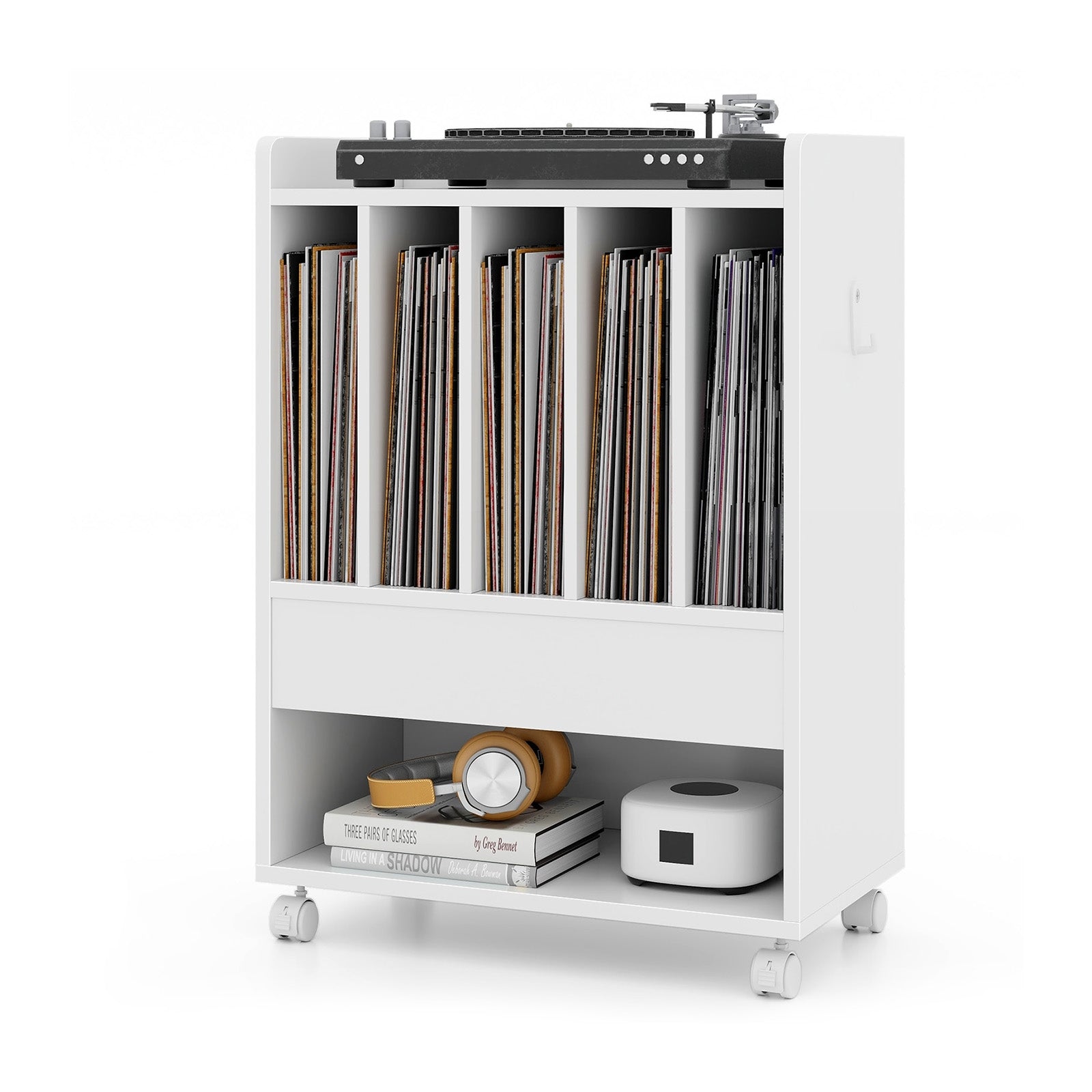 Record Rolling Turntable Player Stand with Drawer, White End & Side Tables White  at Gallery Canada