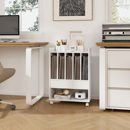 Record Rolling Turntable Player Stand with Drawer, White End & Side Tables   at Gallery Canada