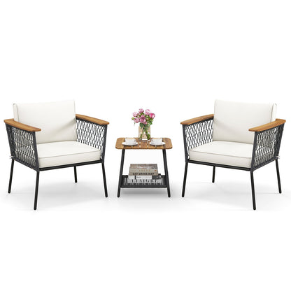 3 Piece Patio Furniture Set Rattan Chair Set with 2-Tier Coffee Table, White Patio Conversation Sets White  at Gallery Canada