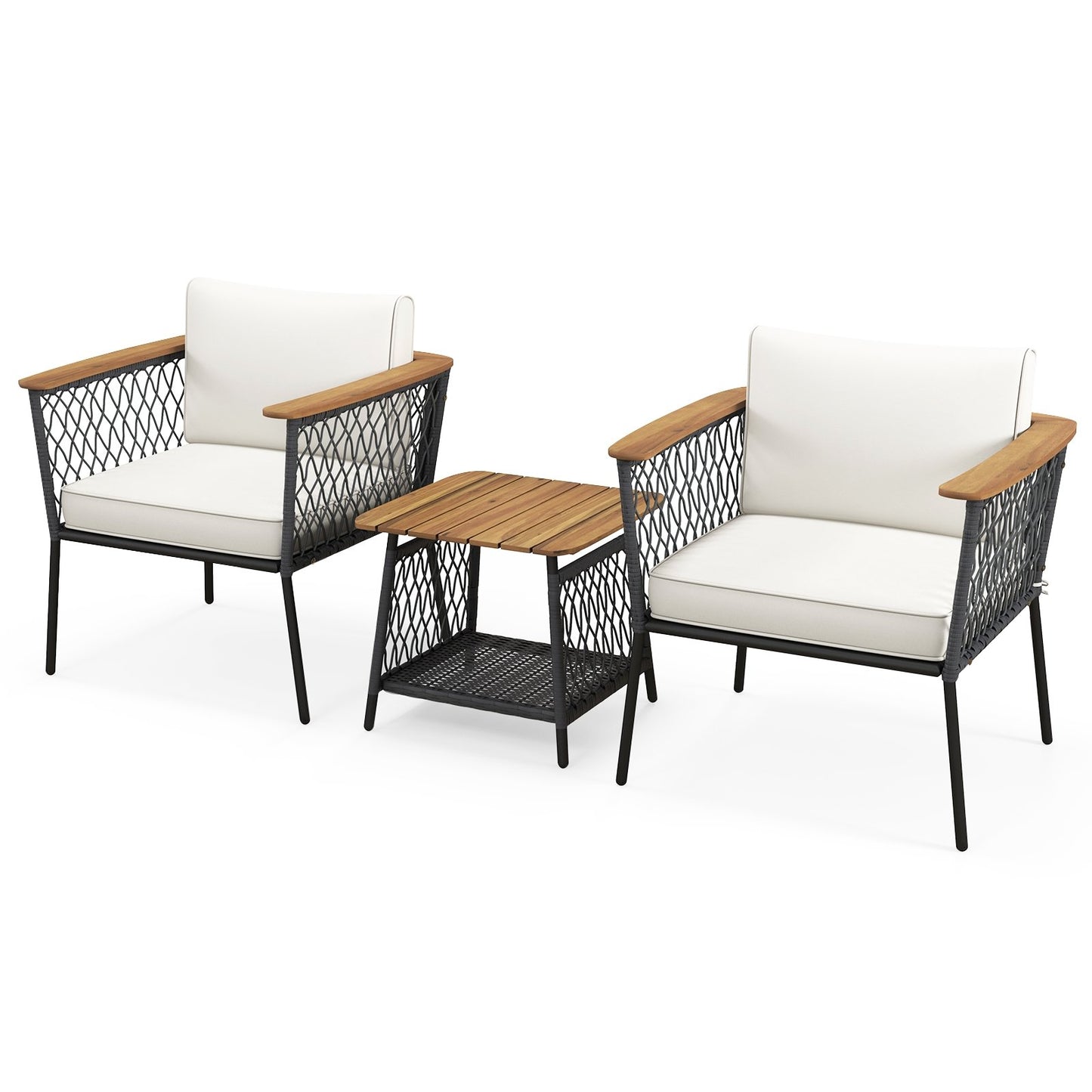 3 Piece Patio Furniture Set Rattan Chair Set with 2-Tier Coffee Table, White Patio Conversation Sets   at Gallery Canada