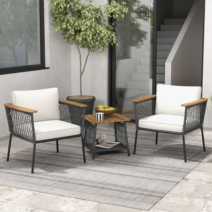 3 Piece Patio Furniture Set Rattan Chair Set with 2-Tier Coffee Table, White Patio Conversation Sets   at Gallery Canada