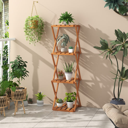 4-Tier Folding Plant Rack and Free Standing Shoe Rack, Natural Shoe Racks & Storage Benches Natural  at Gallery Canada