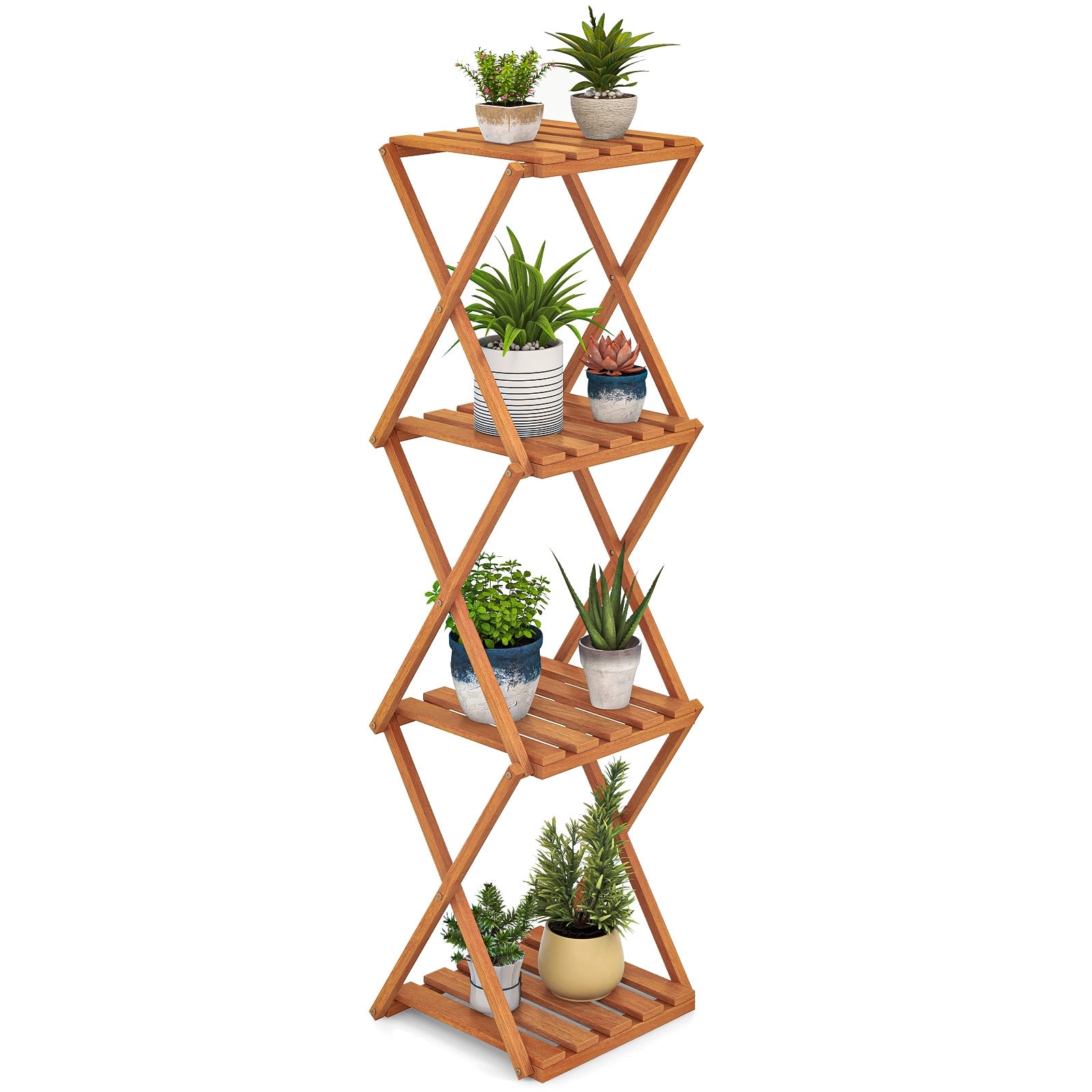 4-Tier Folding Plant Rack and Free Standing Shoe Rack, Natural Shoe Racks & Storage Benches Natural  at Gallery Canada