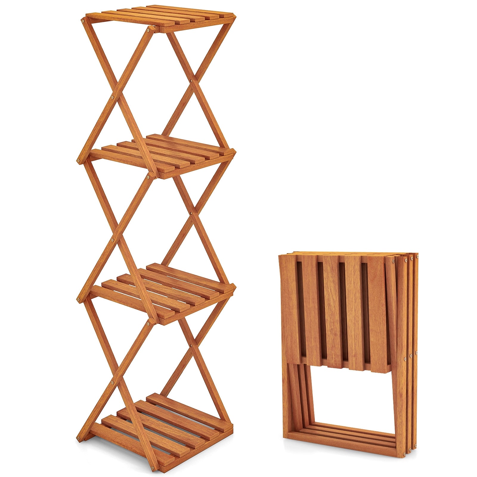 4-Tier Folding Plant Rack and Free Standing Shoe Rack, Natural Shoe Racks & Storage Benches   at Gallery Canada