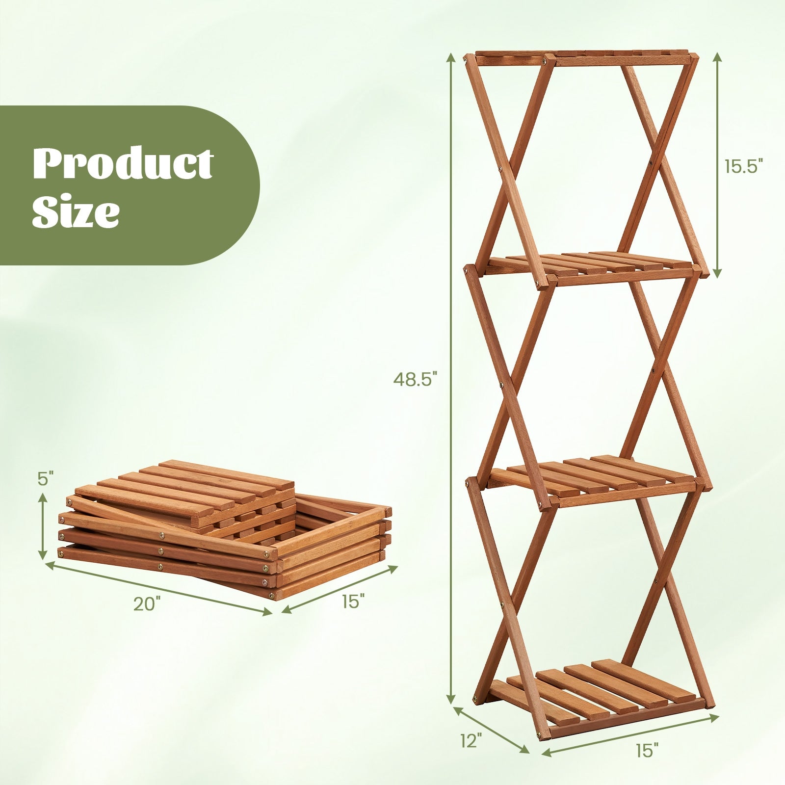 4-Tier Folding Plant Rack and Free Standing Shoe Rack, Natural Shoe Racks & Storage Benches   at Gallery Canada