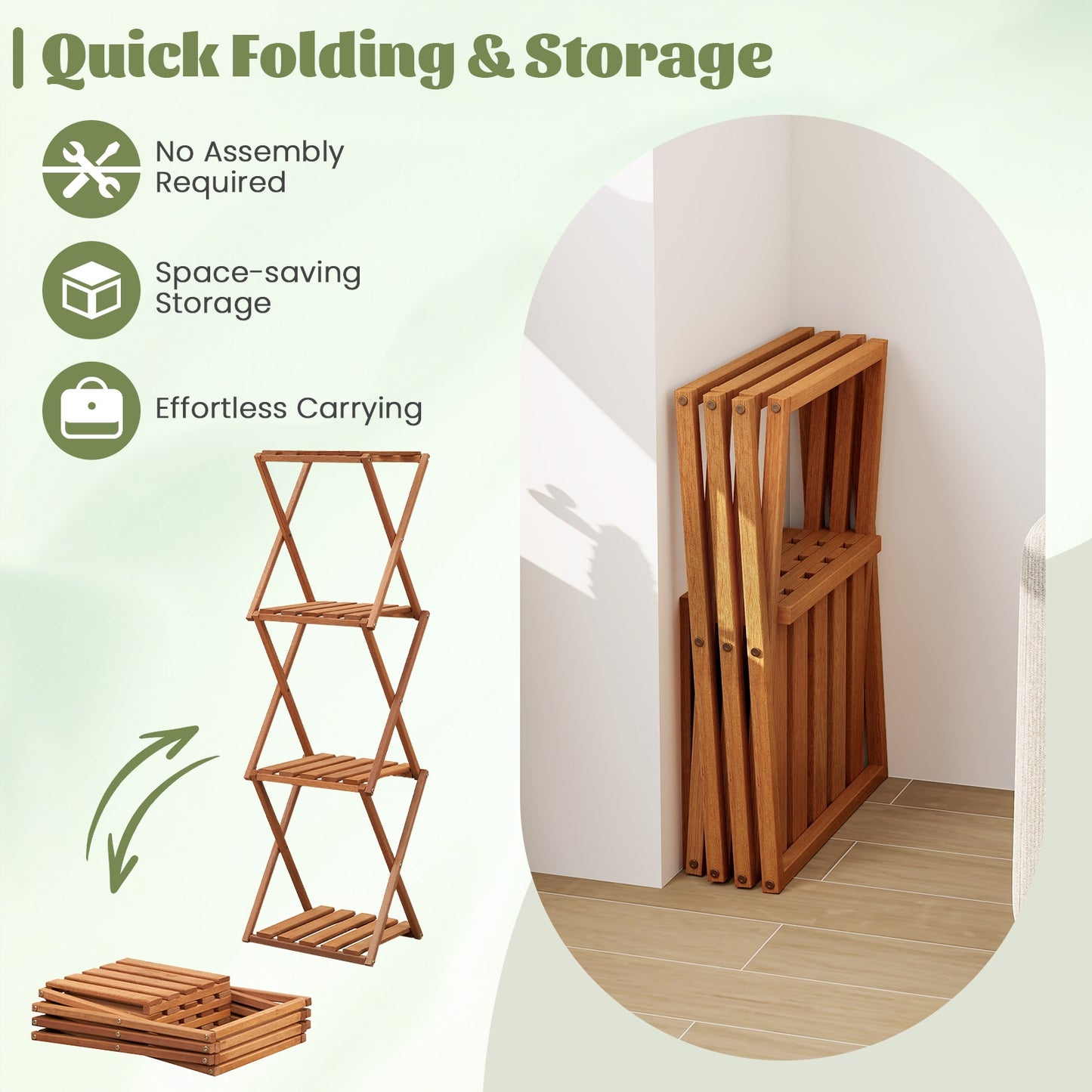 4-Tier Folding Plant Rack and Free Standing Shoe Rack, Natural Shoe Racks & Storage Benches   at Gallery Canada