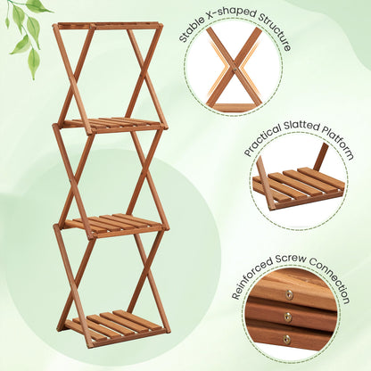 4-Tier Folding Plant Rack and Free Standing Shoe Rack, Natural Shoe Racks & Storage Benches   at Gallery Canada