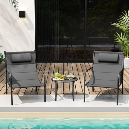 3 Piece Outdoor Bistro Set Patio Metal Chair and Coffee Table Set, Gray Patio Bar Furniture   at Gallery Canada