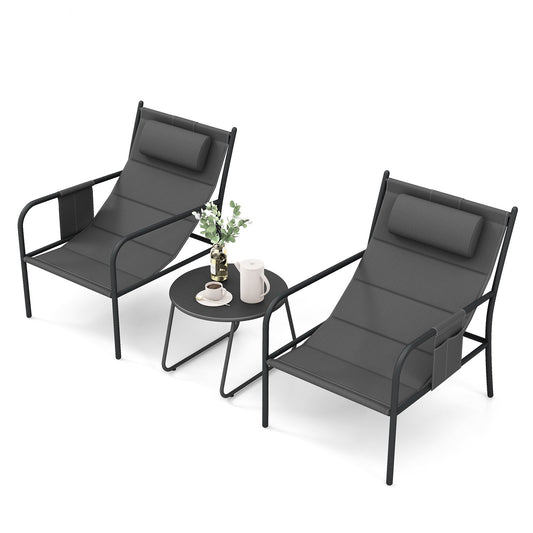 3 Piece Outdoor Bistro Set Patio Metal Chair and Coffee Table Set, Gray Patio Bar Furniture Gray  at Gallery Canada