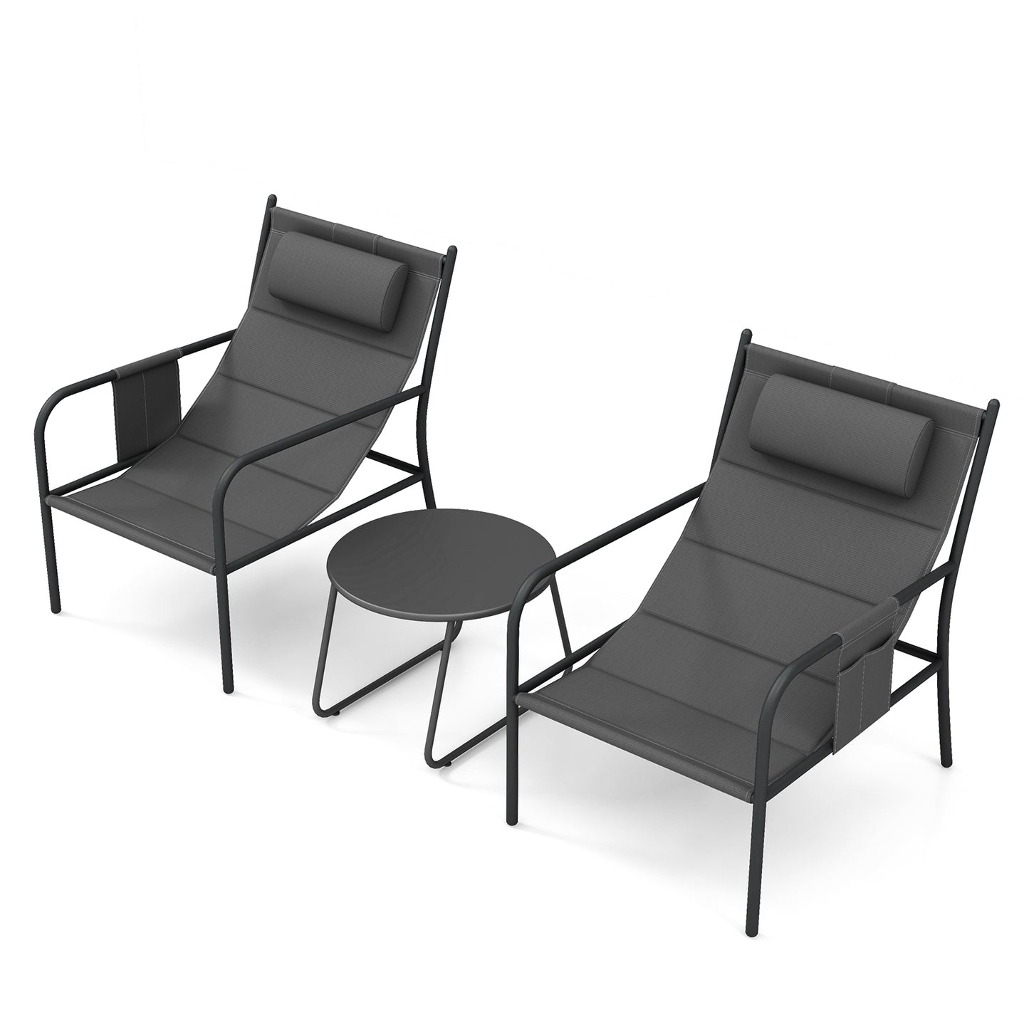 3 Piece Outdoor Bistro Set Patio Metal Chair and Coffee Table Set, Gray Patio Bar Furniture   at Gallery Canada