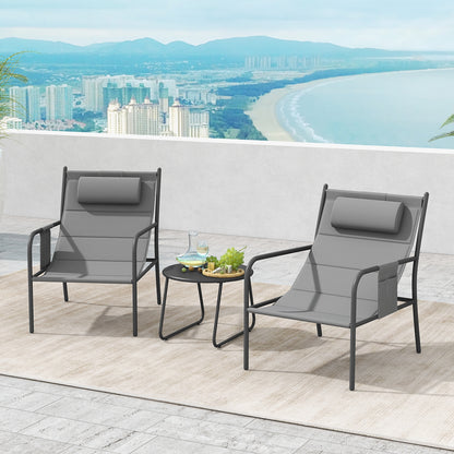 3 Piece Outdoor Bistro Set Patio Metal Chair and Coffee Table Set, Gray Patio Bar Furniture   at Gallery Canada