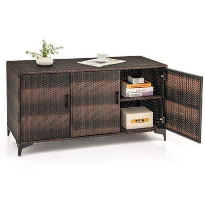 84 Gallon Patio Wicker Deck Box 3-Door PE Rattan Storage Container with Removable Shelves, Brown Sheds & Outdoor Storage Brown  at Gallery Canada