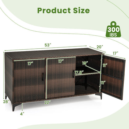 84 Gallon Patio Wicker Deck Box 3-Door PE Rattan Storage Container with Removable Shelves, Brown Sheds & Outdoor Storage   at Gallery Canada