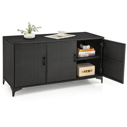 84 Gallon Patio Wicker Deck Box 3-Door PE Rattan Storage Container with Removable Shelves, Black Sheds & Outdoor Storage Black  at Gallery Canada